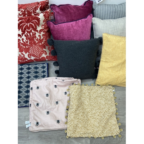 43 - Fourteen modern fabric cushions and covers, six covers and eight cushions