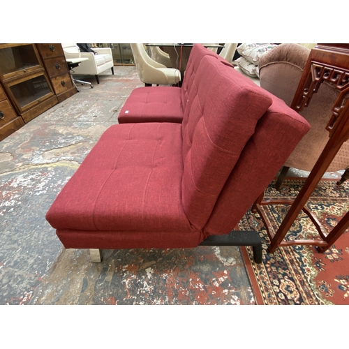 44 - An Argos Home Duo red fabric two seater Clic Clac sofa bed - approx. 80cm high x 178cm wide x 89cm d... 