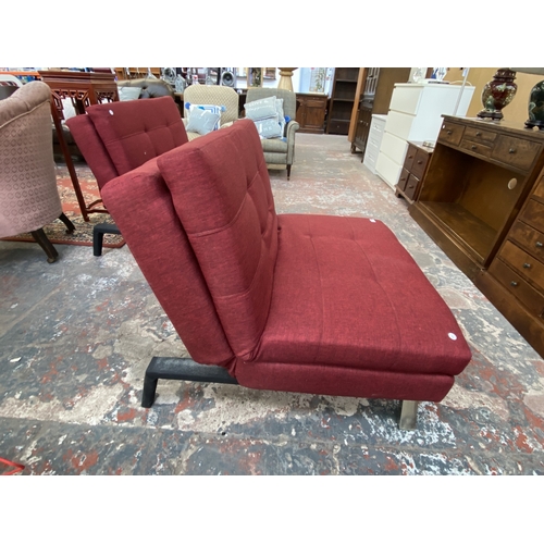 44 - An Argos Home Duo red fabric two seater Clic Clac sofa bed - approx. 80cm high x 178cm wide x 89cm d... 