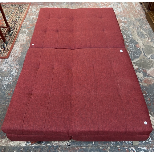 44 - An Argos Home Duo red fabric two seater Clic Clac sofa bed - approx. 80cm high x 178cm wide x 89cm d... 