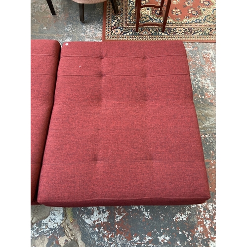 44 - An Argos Home Duo red fabric two seater Clic Clac sofa bed - approx. 80cm high x 178cm wide x 89cm d... 