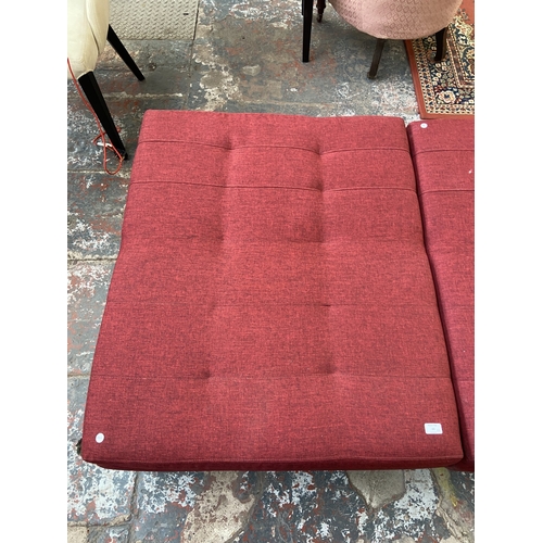 44 - An Argos Home Duo red fabric two seater Clic Clac sofa bed - approx. 80cm high x 178cm wide x 89cm d... 