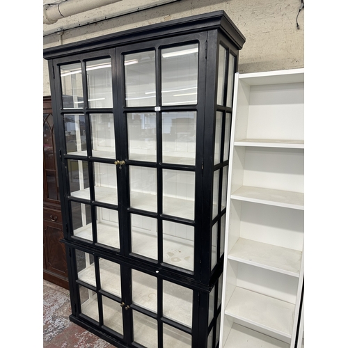 6 - A Maisons du Monde black painted glazed bookcase/display cabinet - approx. 230cm high x 138cm wide x... 