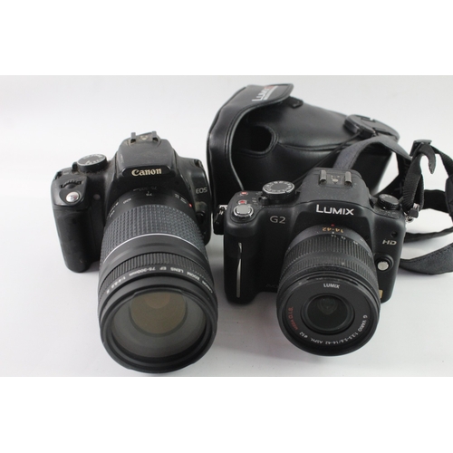 104 - Two digital cameras, one Panasonic Lumix DMC-G2 12.1mp mirrorless fitted with G Vario 1:3.5-5.6 14-4... 