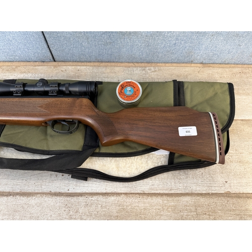631 - A cased Edgar Brothers Hatsan MOD .60 S .22cal air rifle with Hawke 4x32 scope
