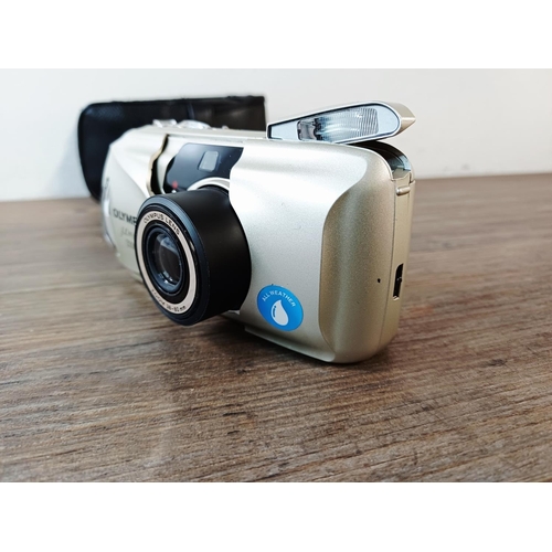 182 - A cased silver Olympus µ[mju:]-II Zoom 80 all-weather compact 35mm camera with remote control