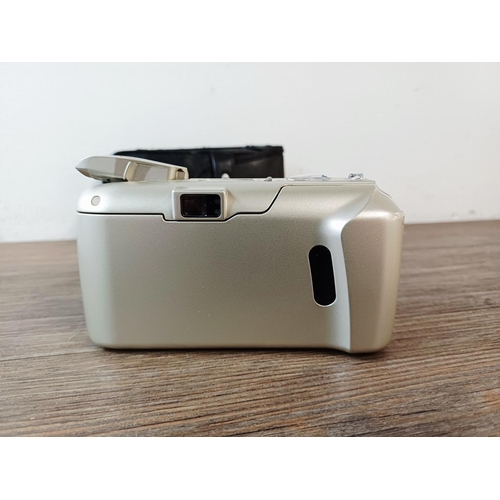 182 - A cased silver Olympus µ[mju:]-II Zoom 80 all-weather compact 35mm camera with remote control