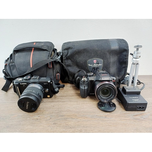 190 - Two cased Panasonic Lumix digital cameras with batteries, one DMC-GF1 Micro Four Thirds 12mp CMOS se... 