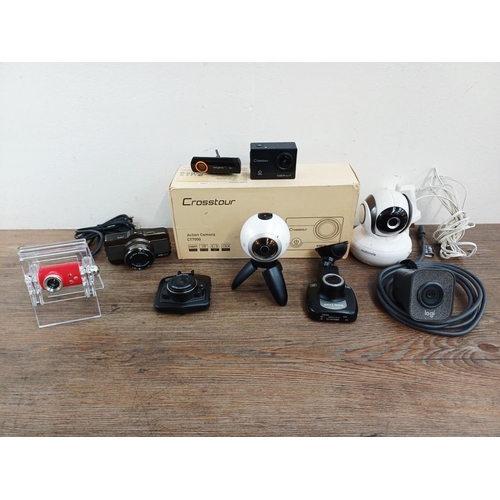 192 - Nine digital cameras to include Samsung Gear 360 SM-C200  360°, boxed Crosstour CT7000 1080P Full HD... 