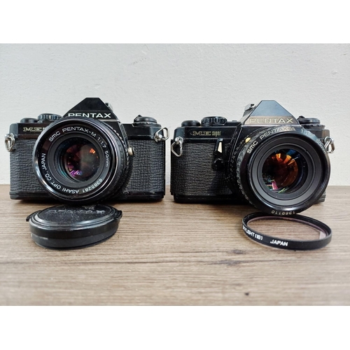 193 - Two black Pentax ME Super 35mm SLR cameras, one fitted with smc Pentax-M 1:1.7 50mm lens and one fit... 