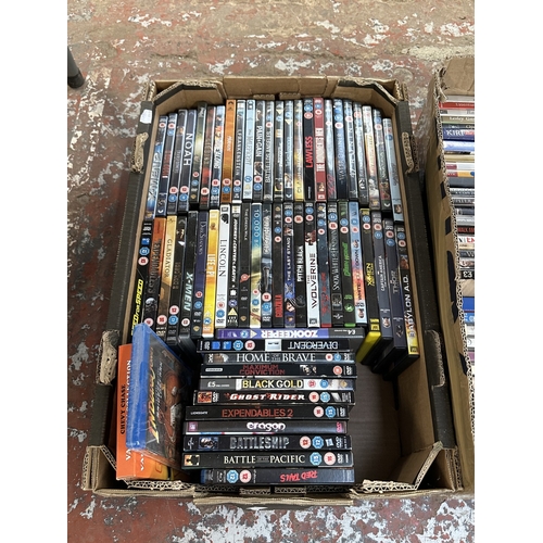 Three boxes containing CDs, DVDs and cassette tapes to include National ...