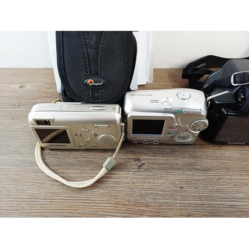 215 - Five Olympus digital cameras to include SZ-30MR 16mp CMOS sensor, µ725SW 7.1mp shock/waterproof, SP-... 