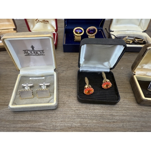 A collection of cufflinks together with a boxed Stratton gold plated ...
