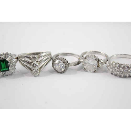 Ten sterling silver CZ set rings - approx. gross weight 40g