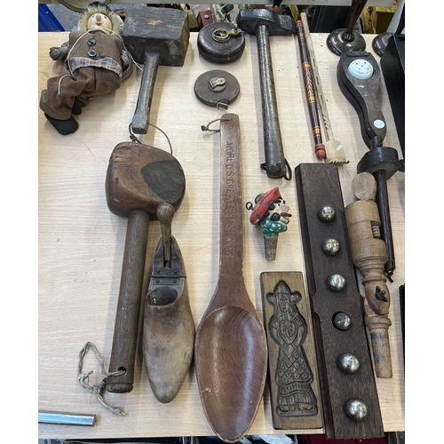 A collection of treen items to include antique and later tools ...