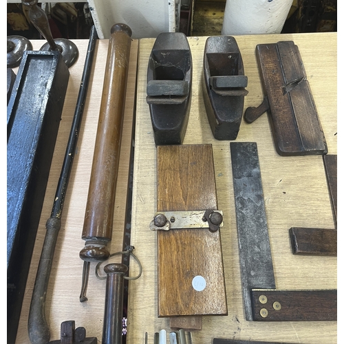 A collection of treen items to include antique and later tools ...