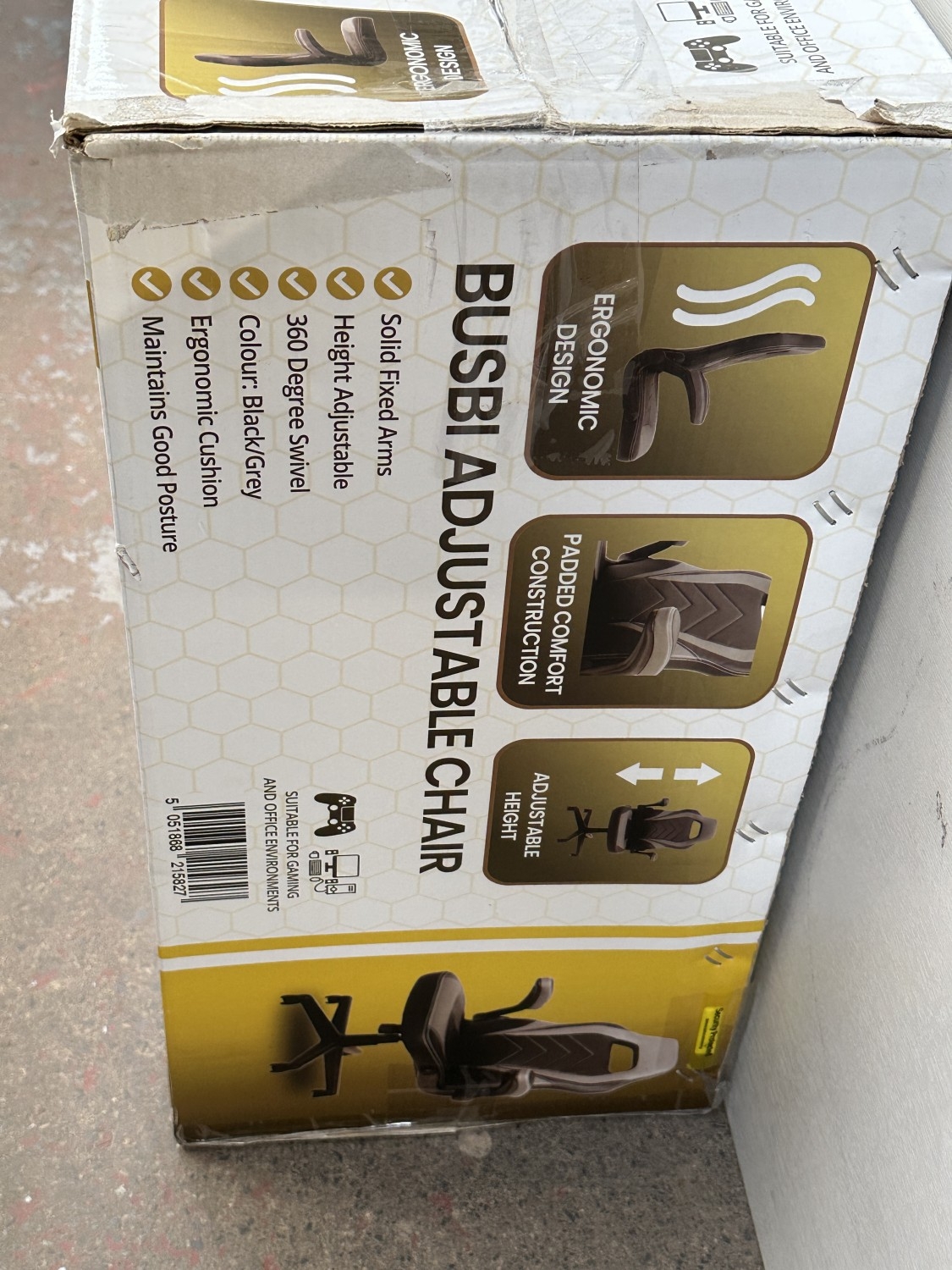 A boxed Busbi adjustable gaming/office chair