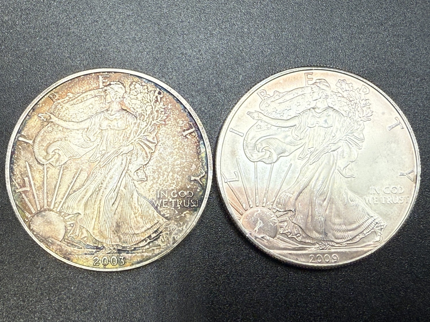 Two .999 fine silver 2003 'American Silver Eagle' West Point mint one ...