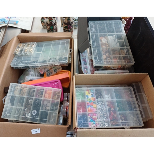344 - Three boxes containing a very large quantity of buttons