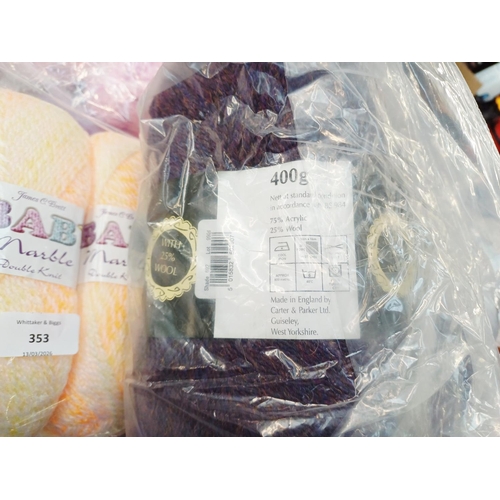 353 - A large quantity of knitting yarn to include Schachenmayr 100% acrylic, Sanibel scarf yarn, Marriner... 