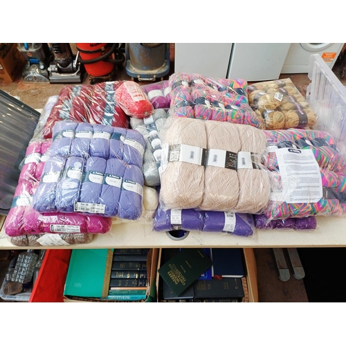 356 - A large collection of knitting yarn to include Patons 100% acrylic, Falcon 32% wool, Sirdale Montana... 