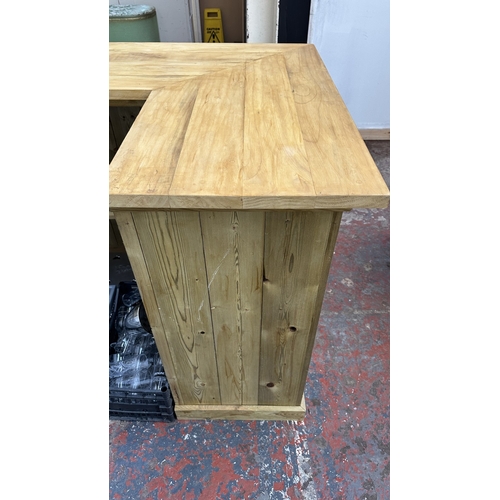 60 - A handmade wooden L shaped home bar with accessories to include drinking glasses, Coors Light drip t... 