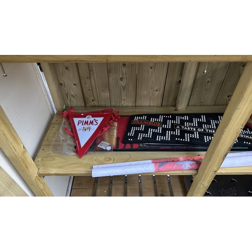 60 - A handmade wooden L shaped home bar with accessories to include drinking glasses, Coors Light drip t... 