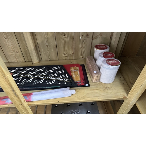 60 - A handmade wooden L shaped home bar with accessories to include drinking glasses, Coors Light drip t... 