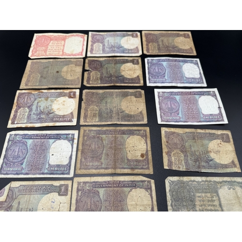 A collection of Government of India 1 rupee banknotes