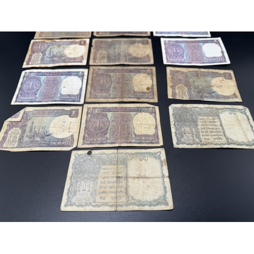 A collection of Government of India 1 rupee banknotes
