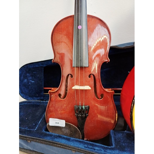 368 - Two child's ½ size musical instruments, one cased Mayflower violin with bow and one nylon strung cla... 