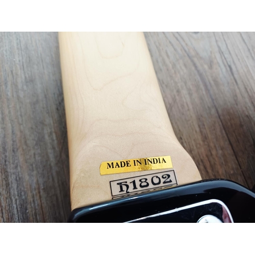 369 - A cased Encore short-scale electric bass guitar with EzetunE MT-1000 electronic chromatic tuner and ... 