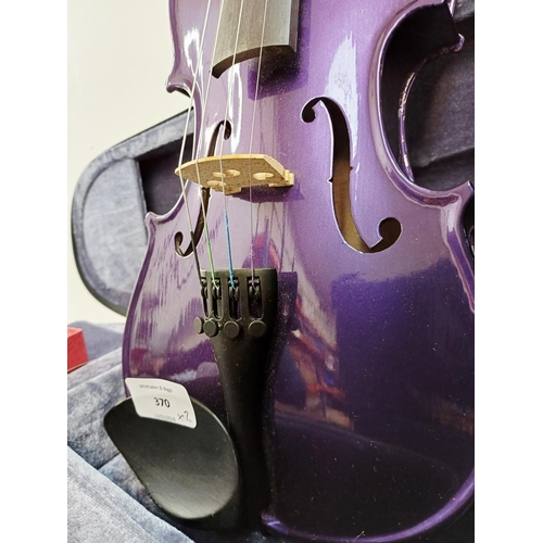 370 - Two cased full-size musical instruments, one The Rainbow Violin Company Ltd. purple violin with bow ... 