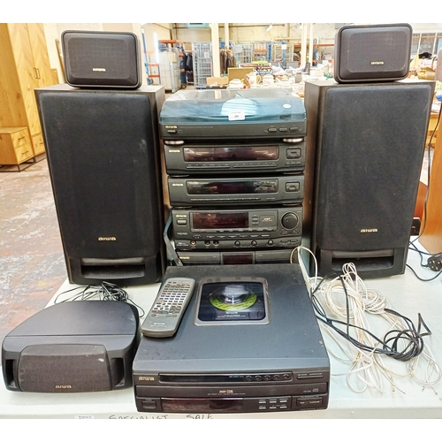 381 - An Aiwa hi-fi system comprising PX-E850K two-speed turntable, GE-Z9400 graphic equaliser, TX-Z9400YE... 