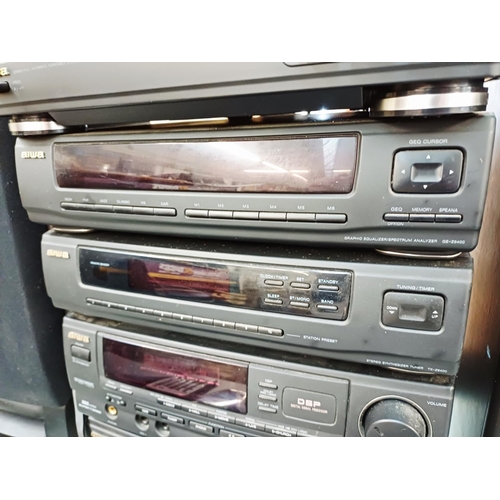 381 - An Aiwa hi-fi system comprising PX-E850K two-speed turntable, GE-Z9400 graphic equaliser, TX-Z9400YE... 