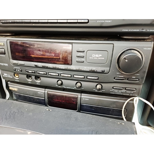 381 - An Aiwa hi-fi system comprising PX-E850K two-speed turntable, GE-Z9400 graphic equaliser, TX-Z9400YE... 