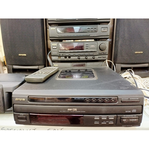 381 - An Aiwa hi-fi system comprising PX-E850K two-speed turntable, GE-Z9400 graphic equaliser, TX-Z9400YE... 