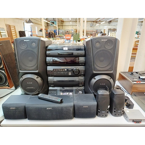 383 - A Sony XB8AV hi-fi system comprising PS-LX56 two-speed turntable, HCD-XB8 CD player/cassette deck/re... 