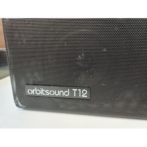 385 - Two items, one Orbitsound T12 speaker system comprising subwoofer and soundbar with built-in iPod do... 
