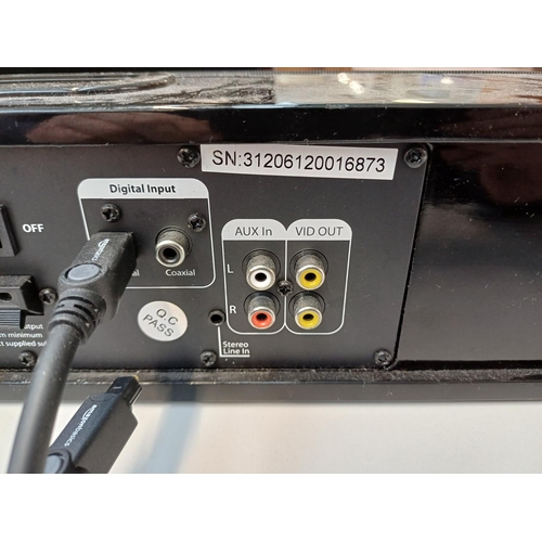 385 - Two items, one Orbitsound T12 speaker system comprising subwoofer and soundbar with built-in iPod do... 