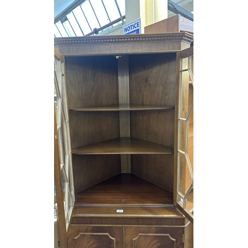 67 - A Georgian style mahogany astral glazed corner display cabinet - approx. 180cm high x 91cm wide x 50... 