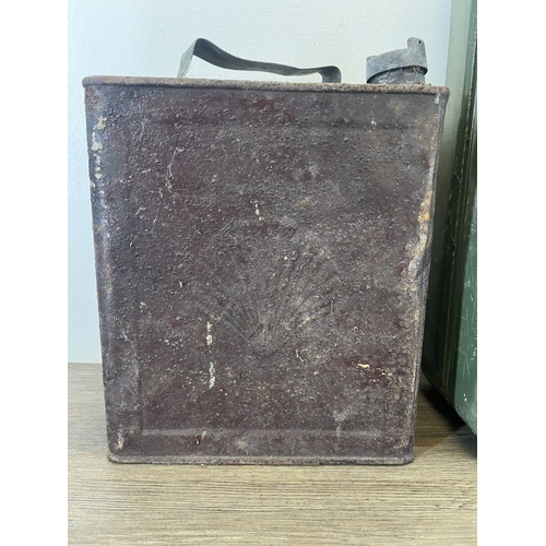 259 - Two fuel cans, one early/mid 20th century Shell and one 20L green steel