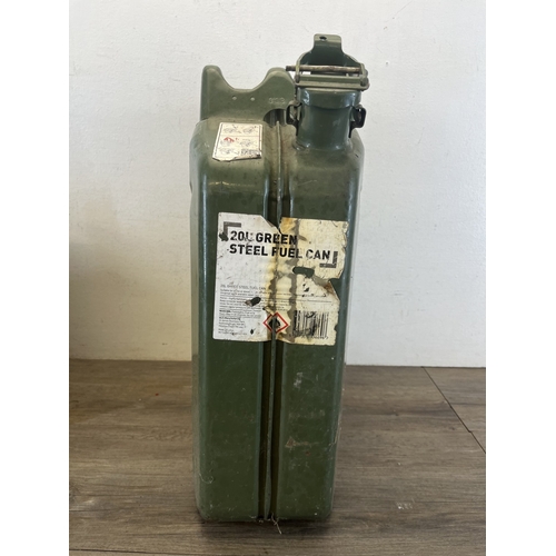 259 - Two fuel cans, one early/mid 20th century Shell and one 20L green steel