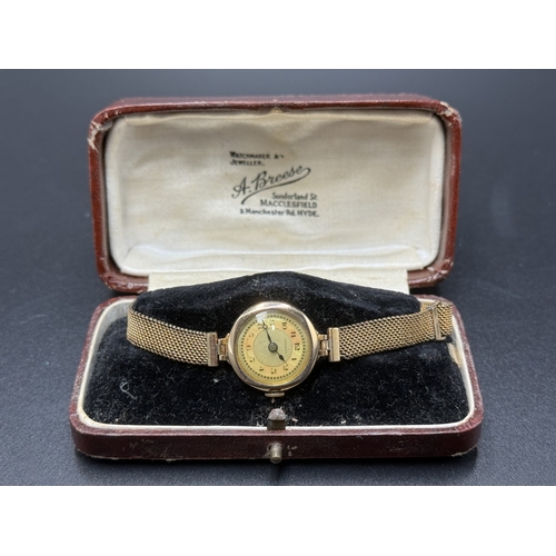 2273 - An Art Deco Medana hallmarked Chester 9ct gold cased hand wind ladies' wristwatch with rolled gold b... 