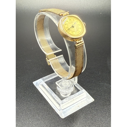 2273 - An Art Deco Medana hallmarked Chester 9ct gold cased hand wind ladies' wristwatch with rolled gold b... 