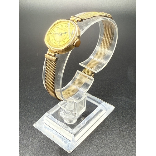 2273 - An Art Deco Medana hallmarked Chester 9ct gold cased hand wind ladies' wristwatch with rolled gold b... 