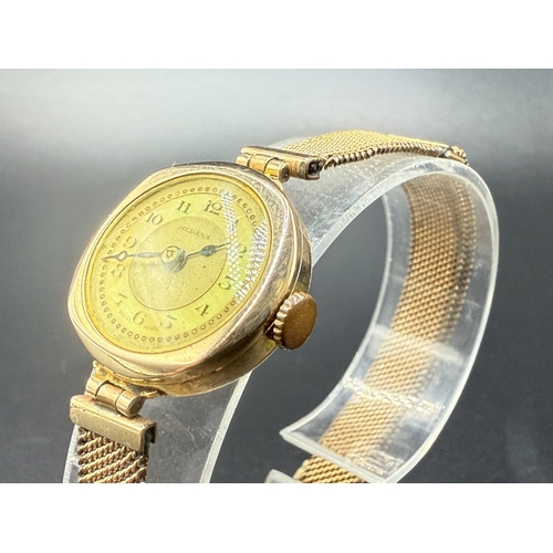 2273 - An Art Deco Medana hallmarked Chester 9ct gold cased hand wind ladies' wristwatch with rolled gold b... 