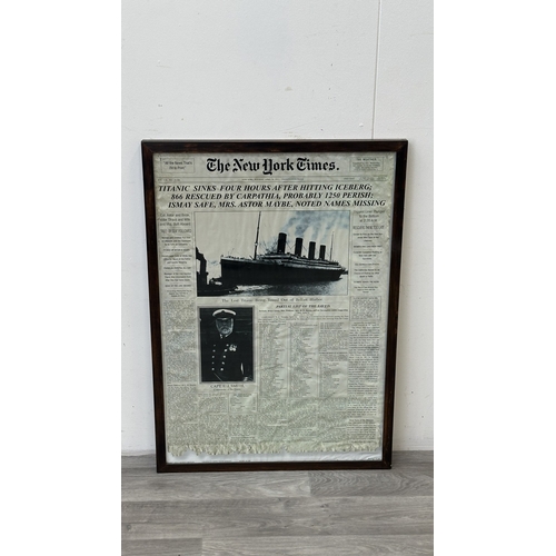 142 - A framed reproduction The New York Times 'Titanic' Tuesday, April 16th, 1912 newspaper print, publis... 