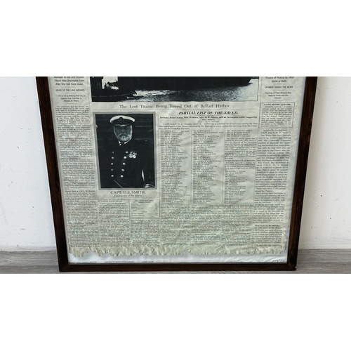 142 - A framed reproduction The New York Times 'Titanic' Tuesday, April 16th, 1912 newspaper print, publis... 
