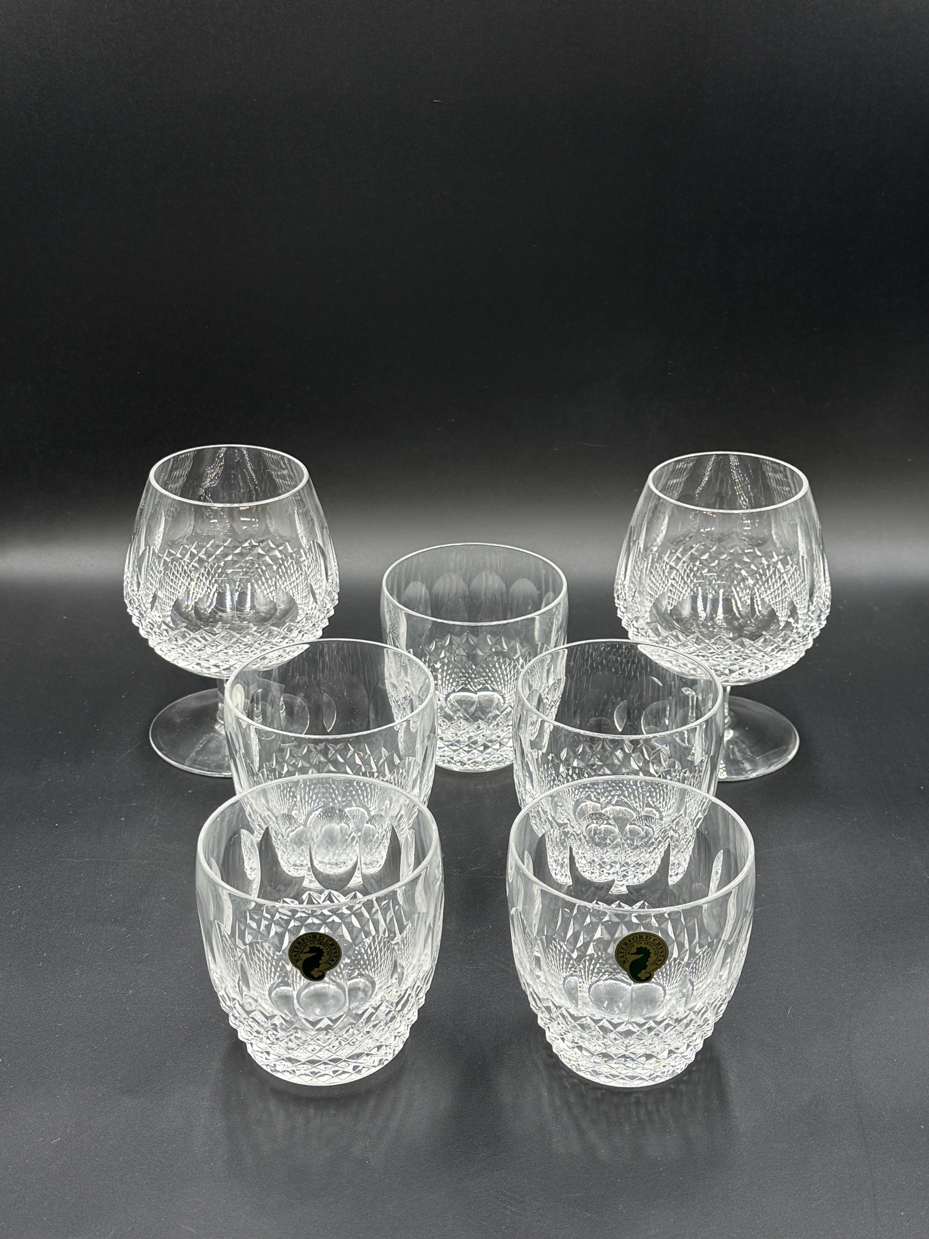 Seven pieces of Waterford Crystal Colleen pattern glassware, two brandy ...